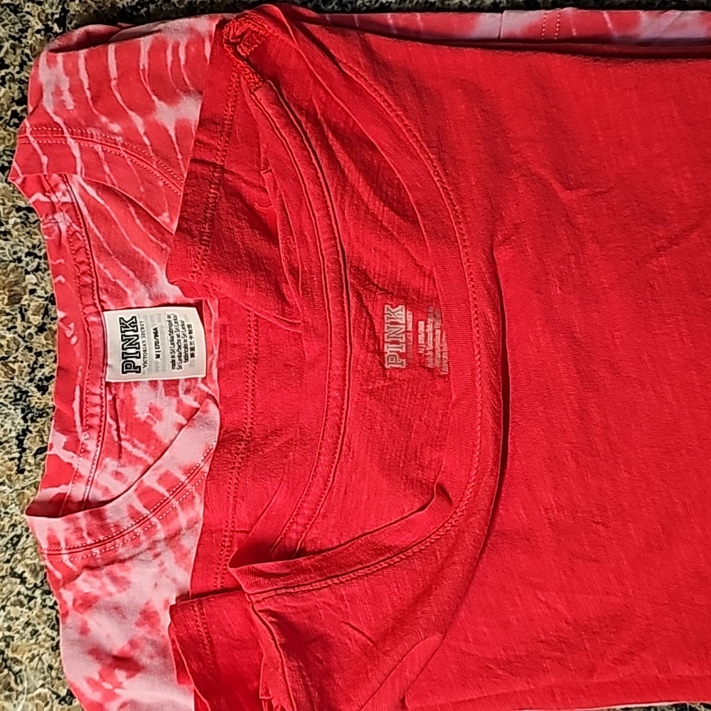 Pink long sleeve tye-die shirt. In size medium both and red pink T short sleeve